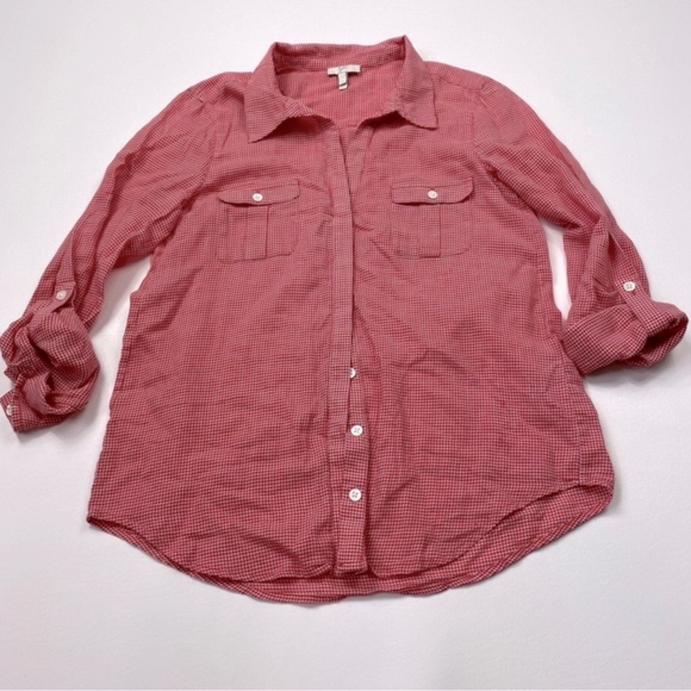 Joie Red Checked Button Down Shirt Size Medium - image 5